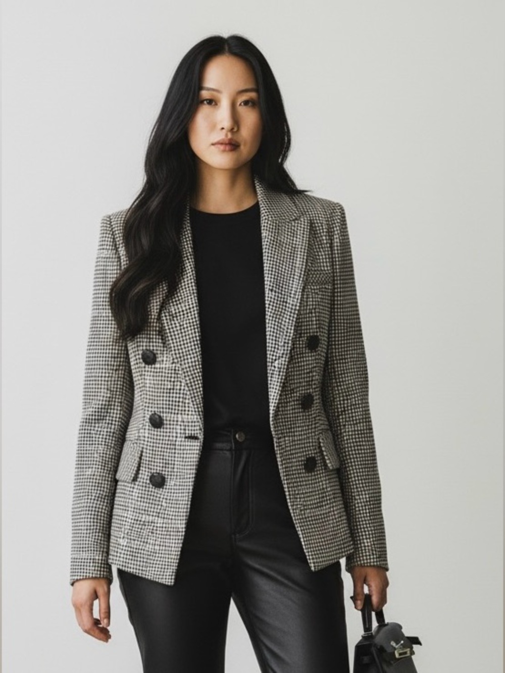 Veronica *Beard Gray Houndstooth Double-Breasted Peplum Blazer - Size 8